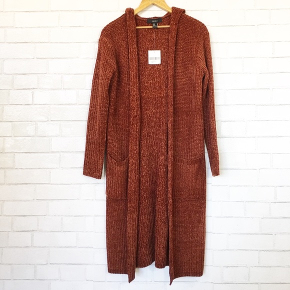 Forever 21 Sweaters - NWT Copper Chenille Hooded Long Cardigan
